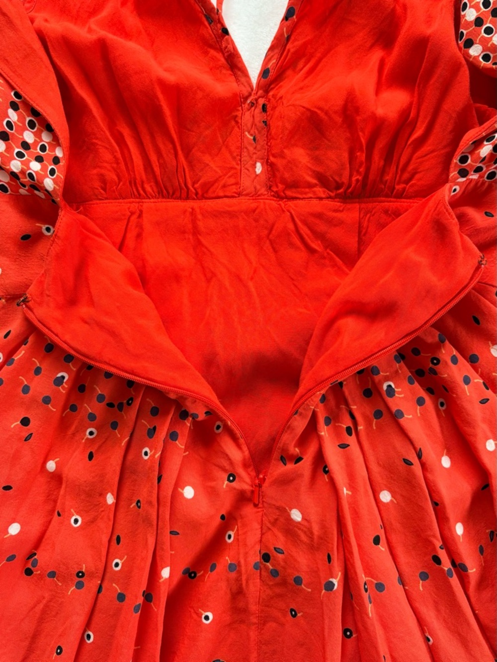 FREE PEOPLE Coryn Mini Dress Size 4 Coral Cutout Back Pleated Boho Long Sleeve - Picture 8 of 12
